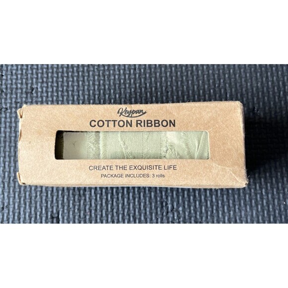 Sage Green Ribbon 1-1/2 x 15 Yards Handmade Cotton Frayed Fringe Fabric - Picture 3 of 4